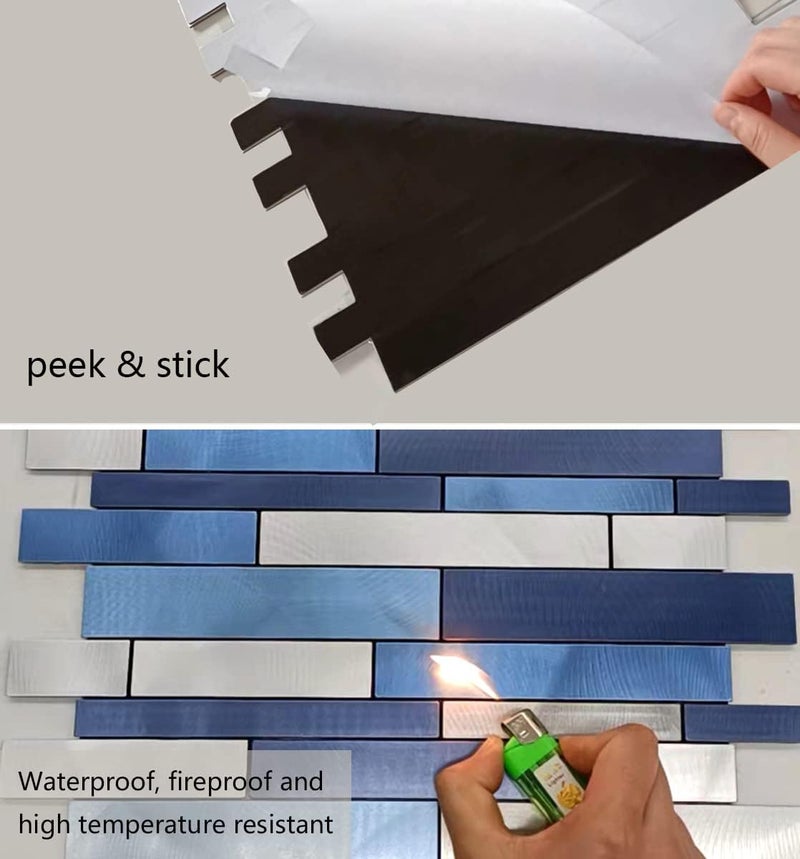 weimeisc 10 Sheets Peel and Stick Backsplash Tile for Kitchen, Self-Adhesive Mosaic Tile, Stick on Bathroom Vanities，Fireplace Décor, Laundry Table(11.25" X 12.7") (Blue Series) - Image 4